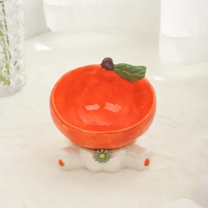 Cat Fruit Ceramic Bowl Elevated Pet Food Water Bowls Raised Small Dogs Tilted Drinking Eating Feeders Puppy Cats Accessories