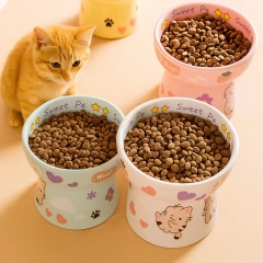 Ceramic Cat Bowl Anti Tipping Cute Dog Food Feeding Basin Large Capacity Non-slip Pet High Foot Bowl Neck Protection