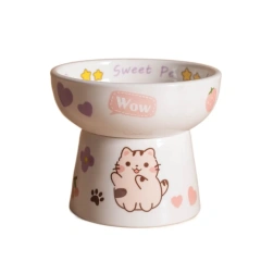 Ceramic Cat Bowl Anti Tipping Cute Dog Food Feeding Basin Large Capacity Non-slip Pet High Foot Bowl Neck Protection