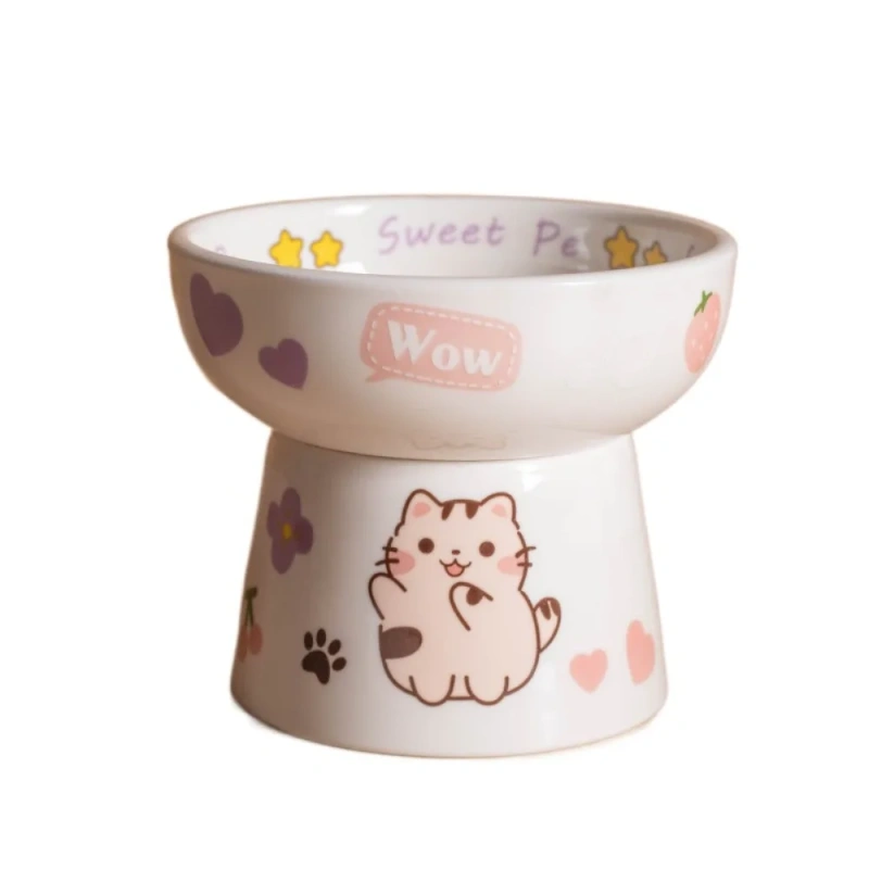 Ceramic Cat Bowl Anti Tipping Cute Dog Food Feeding Basin Large Capacity Non-slip Pet High Foot Bowl Neck Protection