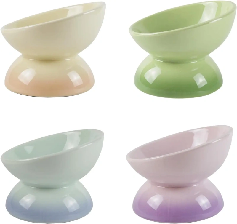 Ceramic Elevated Cat Bowls Tilted Cat Food Bowl Dish Pet Feeder Bowl Dishwasher Microwave Safe