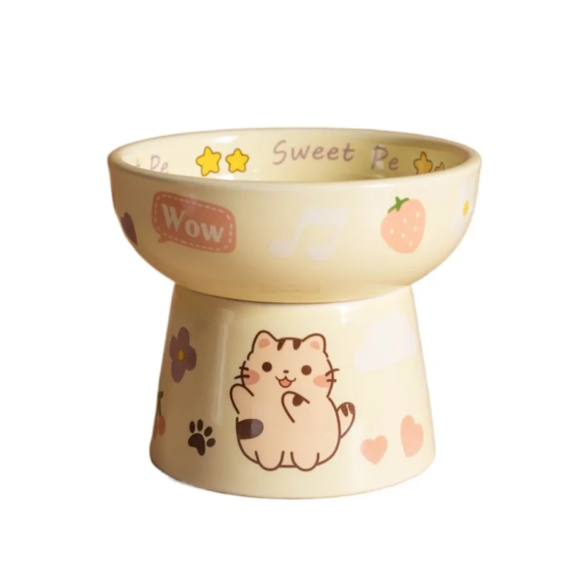 Ceramic Cat Bowl Anti Tipping Cute Dog Food Feeding Basin Large Capacity Non-slip Pet High Foot Bowl Neck Protection