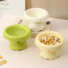 2025 New Design Solid Pattern Ceramic Cat Bowl Elevated Cat Water Pot Raised Dog Separatable Bowl with High Foot Pet Bowl