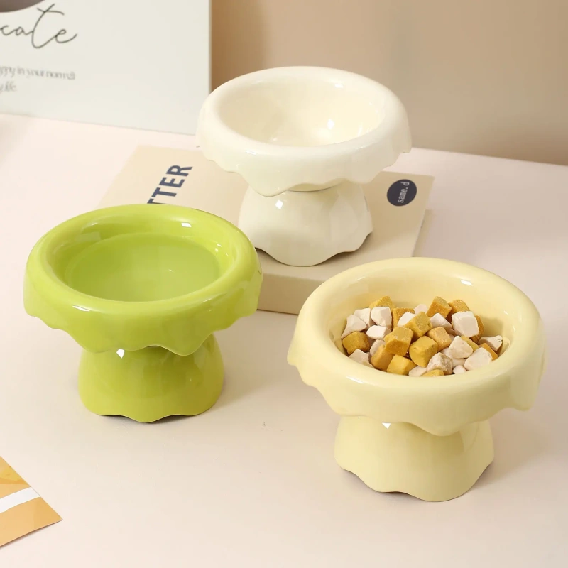 2025 New Design Solid Pattern Ceramic Cat Bowl Elevated Cat Water Pot Raised Dog Separatable Bowl with High Foot Pet Bowl