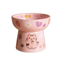 Ceramic Cat Bowl Anti Tipping Cute Dog Food Feeding Basin Large Capacity Non-slip Pet High Foot Bowl Neck Protection