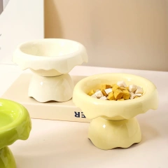 2025 New Design Solid Pattern Ceramic Cat Bowl Elevated Cat Water Pot Raised Dog Separatable Bowl with High Foot Pet Bowl