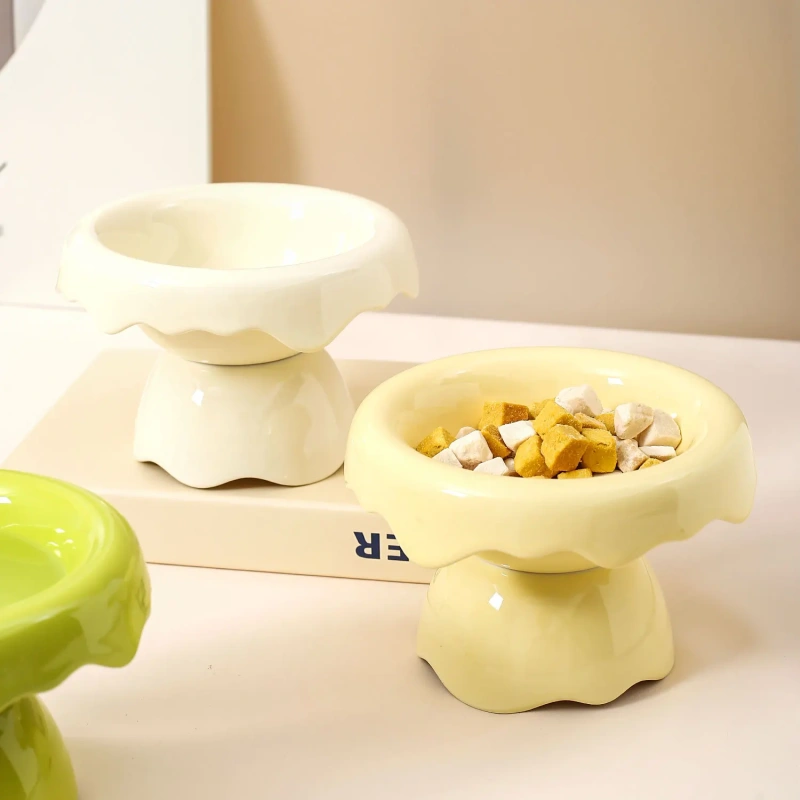 2025 New Design Solid Pattern Ceramic Cat Bowl Elevated Cat Water Pot Raised Dog Separatable Bowl with High Foot Pet Bowl
