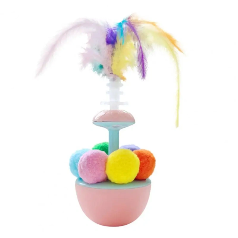 Cat Tumbler Toy with Feather Plush Balls Tumbler Cat Teaser Toy Self-Play Feather Teasing Wand for Cats Anxiety Boredom Relief