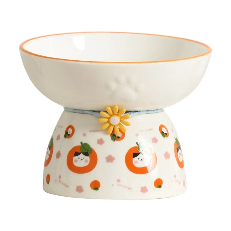 Multi-use Ceramic Cat Bowl Cute Anti Tipping Pet High Foot Bowl Slanted Mouth Non-slip Pet Drinking Feeder Kitten Puppy