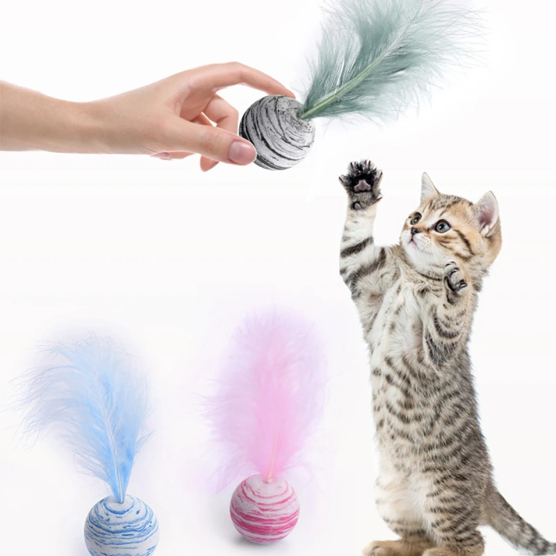 New 1Pc Delicate Cat Toy Star Balls Plus Feather High Quality EVA Material Light Foam Ball Throwing Funny Interactive Plush Toy