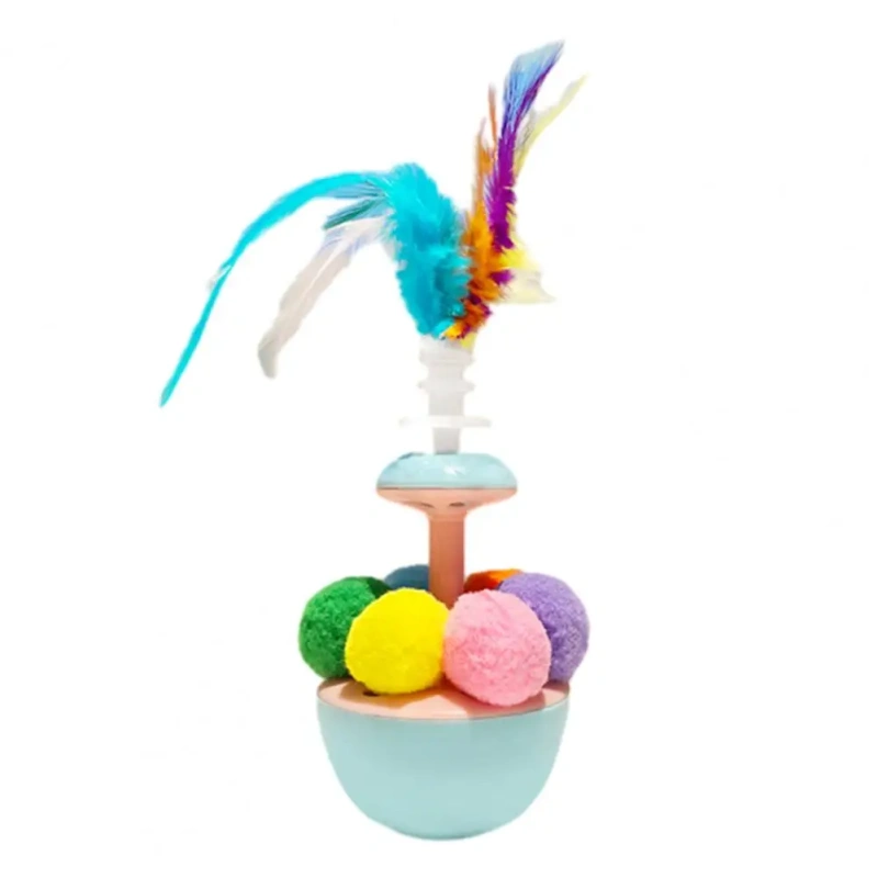 Cat Tumbler Toy with Feather Plush Balls Tumbler Cat Teaser Toy Self-Play Feather Teasing Wand for Cats Anxiety Boredom Relief