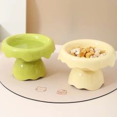 2025 New Design Solid Pattern Ceramic Cat Bowl Elevated Cat Water Pot Raised Dog Separatable Bowl with High Foot Pet Bowl