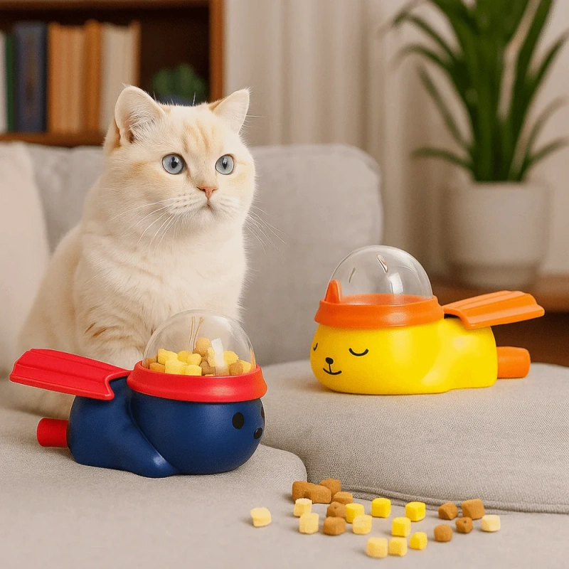 Cute Cartoon Dog Puzzle Feeder Press Plastic Pet Interactive Toy Rotating Colorful Automatic Feeder Mealtime Fun