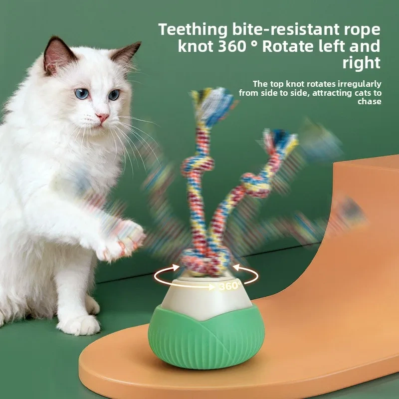 1Pc Interactive Cat Toys for Indoor Cats Interactive Cat Ball Toy with Elastic Mesh Tail Automatic Rotation Cat Toys