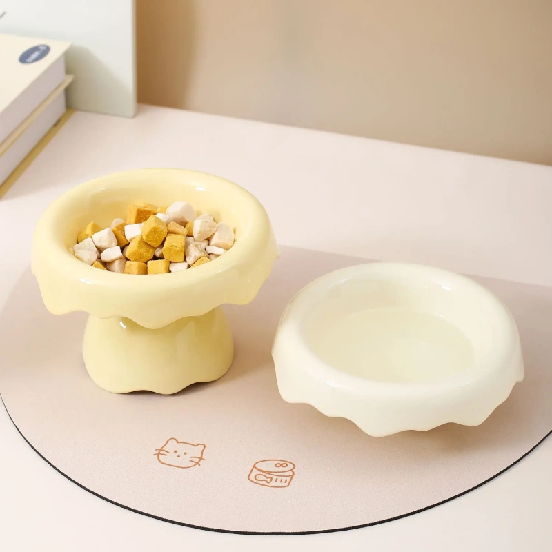 2025 New Design Solid Pattern Ceramic Cat Bowl Elevated Cat Water Pot Raised Dog Separatable Bowl with High Foot Pet Bowl