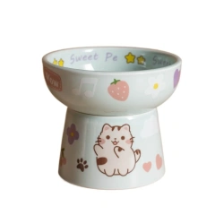 Ceramic Cat Bowl Anti Tipping Cute Dog Food Feeding Basin Large Capacity Non-slip Pet High Foot Bowl Neck Protection