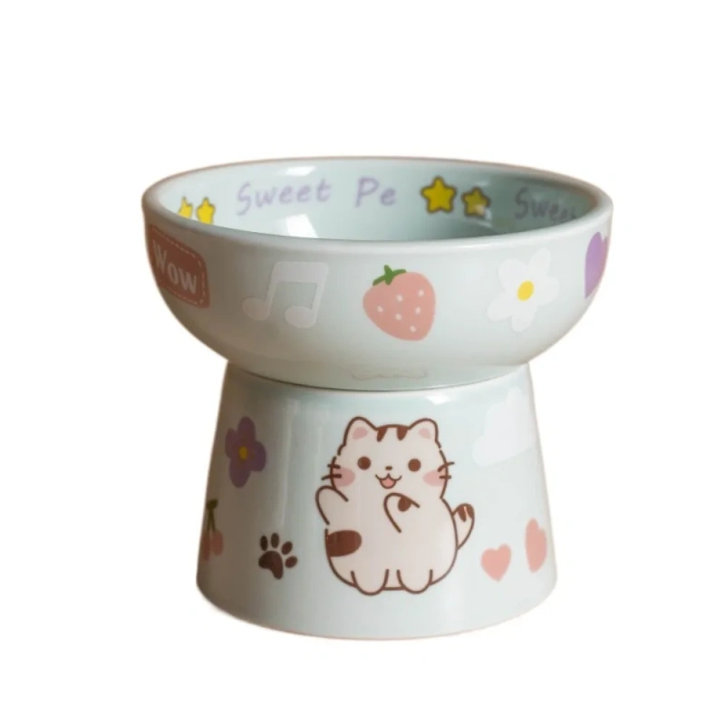 Ceramic Cat Bowl Anti Tipping Cute Dog Food Feeding Basin Large Capacity Non-slip Pet High Foot Bowl Neck Protection
