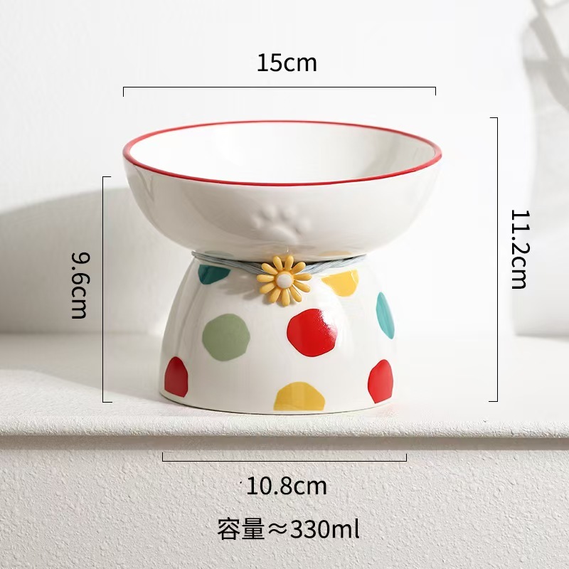 Multi-use Ceramic Cat Bowl Cute Anti Tipping Pet High Foot Bowl Slanted Mouth Non-slip