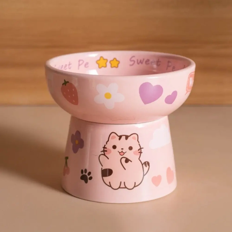 Ceramic Cat Bowl Anti Tipping Cute Dog Food Feeding Basin Large Capacity Non-slip Pet High Foot Bowl Neck Protection