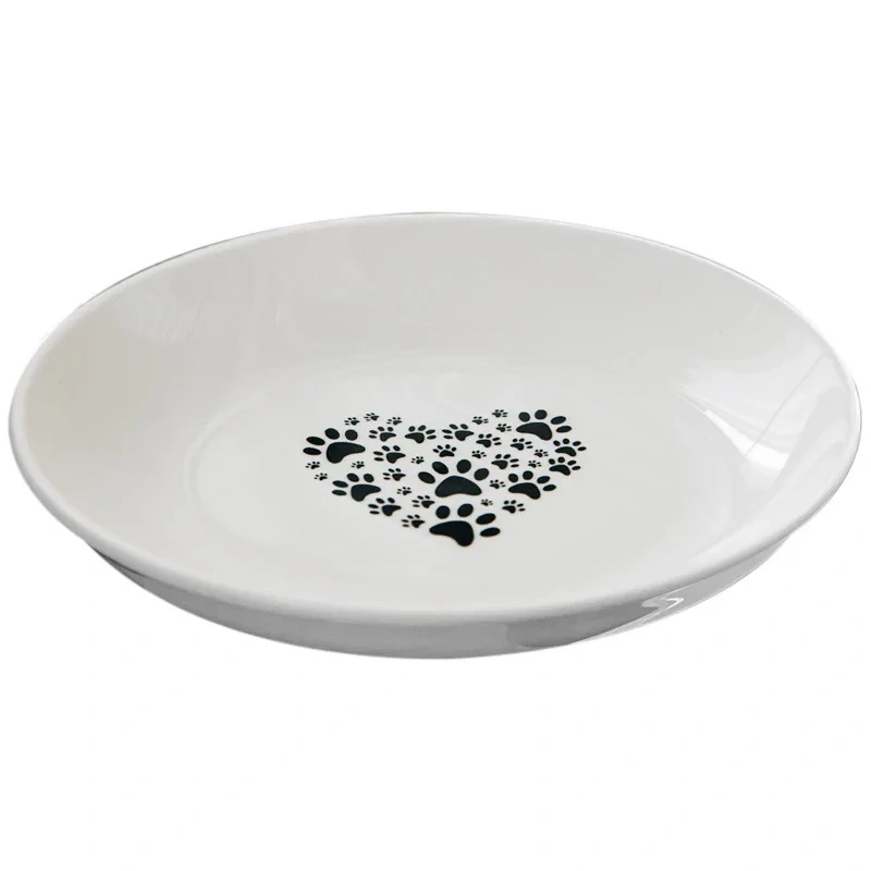 5.5inch Eco-Friendly Ceramic Flat Cat Plates Indoor Cats Shallow Bowls Whisker-Friendly Wet Food Dishes for Cute Kittens