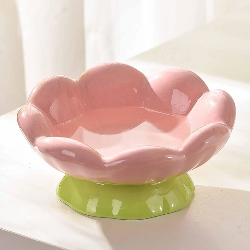 Pet Bowl Elevated Dog Cat Bowl with Non Slip Stand Ceramic Tulip Shape Raised Food Feeding Feeder for Small Medium Kiitten Pet