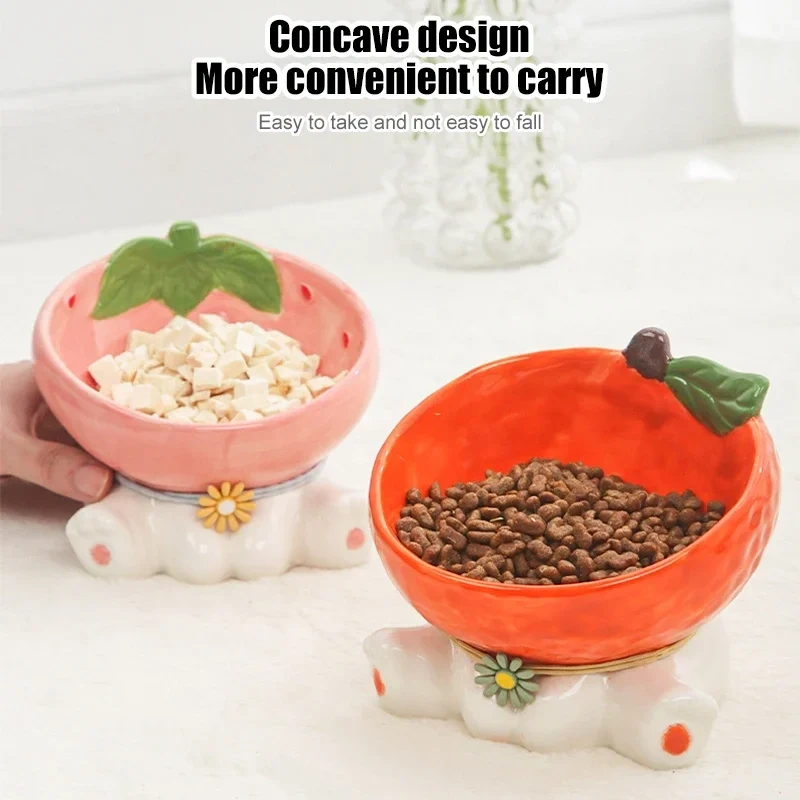 Cat Fruit Ceramic Bowl Elevated Pet Food Water Bowls Raised Small Dogs Tilted Drinking Eating Feeders Puppy Cats Accessories