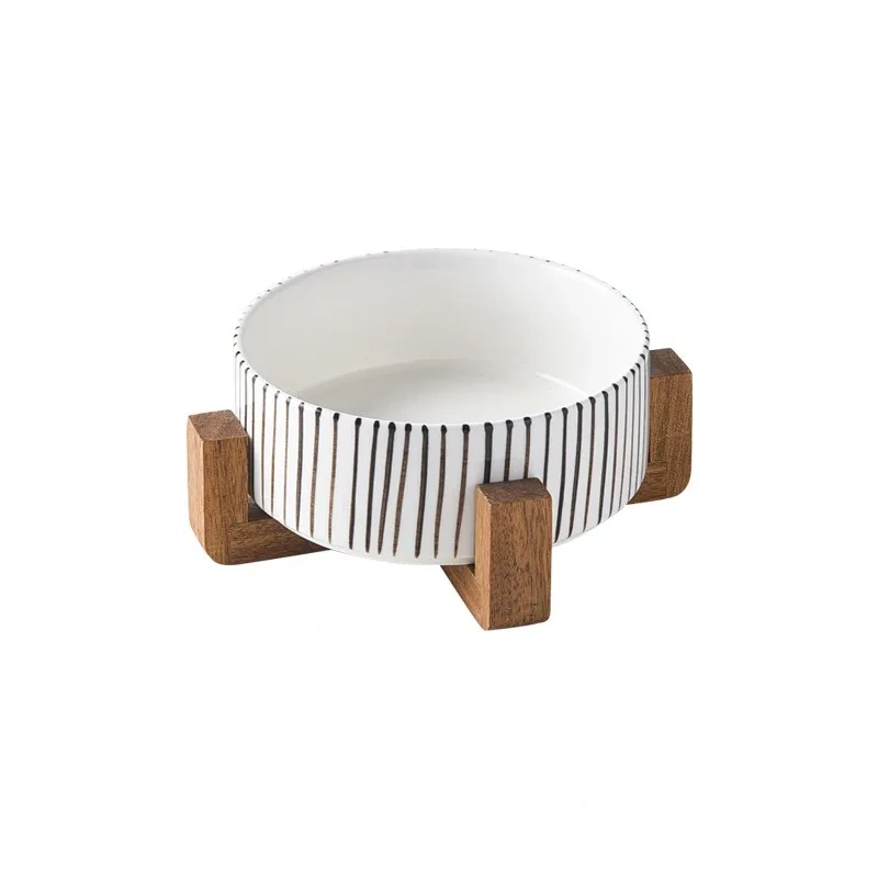 New Black and White Printing Dog Bowl Cat Food Water Bowl Wood Holder Leak-Free Large Feeder Puppy Pet Supplies Dog Accessories
