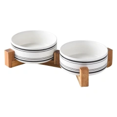 New Black and White Printing Dog Bowl Cat Food Water Bowl Wood Holder Leak-Free Large Feeder Puppy Pet Supplies Dog Accessories