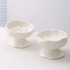 Hammered Iron Glaze Elevated Ceramic Pet Bowl Non-Slip Base with Slow Feeder and Neck Support for Cats and Dogs