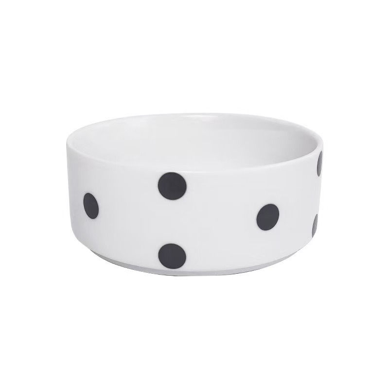 New Black and White Printing Dog Bowl Cat Food Water Bowl Wood Holder