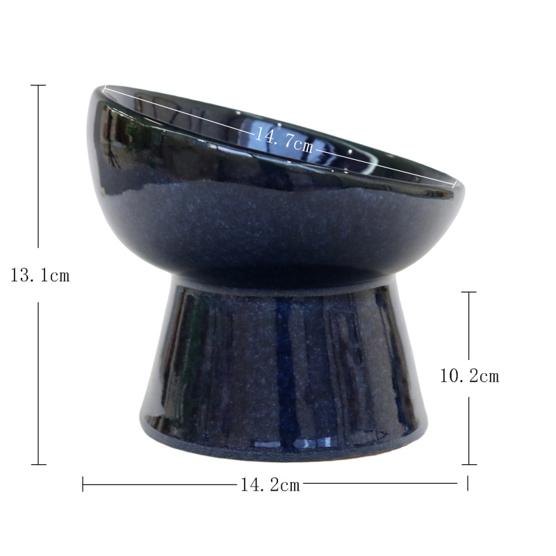 Ceramic pet bowl with slanted rim