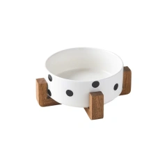 New Black and White Printing Dog Bowl Cat Food Water Bowl Wood Holder Leak-Free Large Feeder Puppy Pet Supplies Dog Accessories