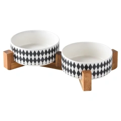 New Black and White Printing Dog Bowl Cat Food Water Bowl Wood Holder Leak-Free Large Feeder Puppy Pet Supplies Dog Accessories