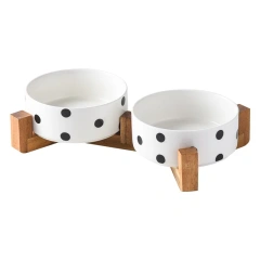 New Black and White Printing Dog Bowl Cat Food Water Bowl Wood Holder Leak-Free Large Feeder Puppy Pet Supplies Dog Accessories