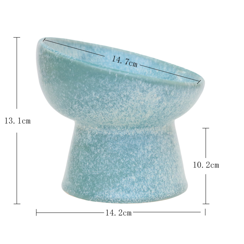 Ceramic pet bowl with slanted rim