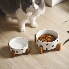 New Black and White Printing Dog Bowl Cat Food Water Bowl Wood Holder Leak-Free Large Feeder Puppy Pet Supplies Dog Accessories