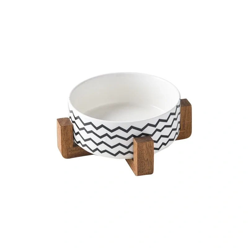 New Black and White Printing Dog Bowl Cat Food Water Bowl Wood Holder Leak-Free Large Feeder Puppy Pet Supplies Dog Accessories