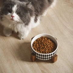 New Black and White Printing Dog Bowl Cat Food Water Bowl Wood Holder Leak-Free Large Feeder Puppy Pet Supplies Dog Accessories