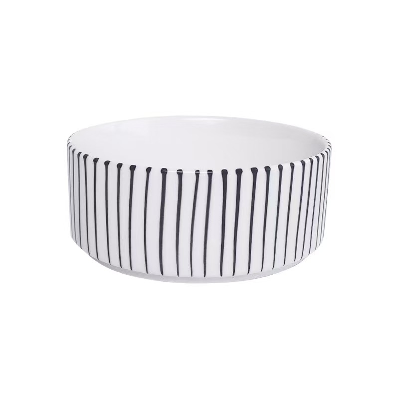 New Black and White Printing Dog Bowl Cat Food Water Bowl Wood Holder