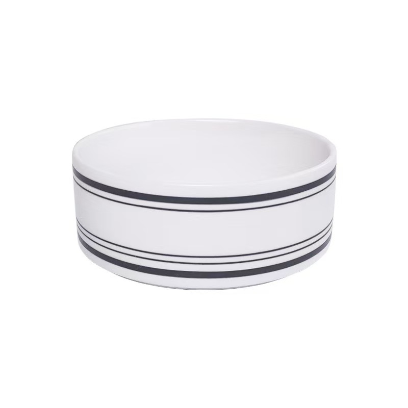 New Black and White Printing Dog Bowl Cat Food Water Bowl Wood Holder