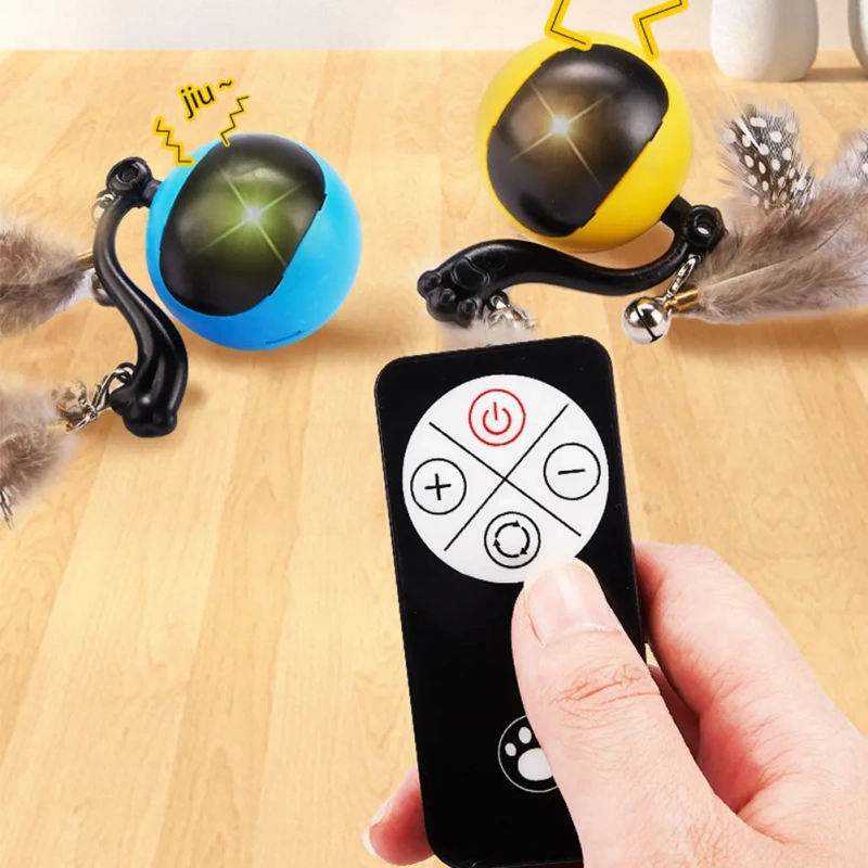 Automatic Rolling Ball with Feather Tails & Sound Self Rotating Ball Interactive Cat Toy Ball for Cats and Kittens