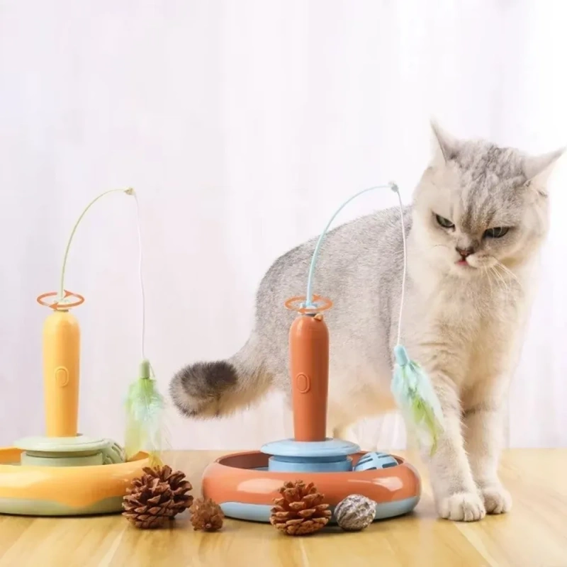 New Interactive Pet Electric Cat Toy 360° Rotating Durable Rotating Cat Turntable with Bell Cat Specific Toy Playtime