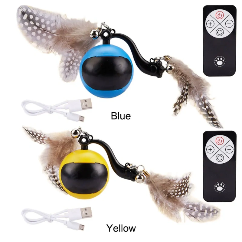 Automatic Rolling Ball with Feather Tails & Sound Self Rotating Ball Interactive Cat Toy Ball for Cats and Kittens