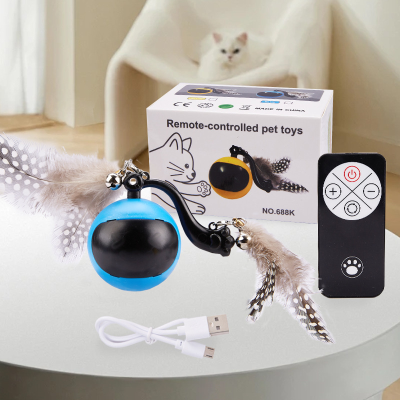 Automatic Rolling Ball with Feather Tails & Sound Self Rotating Ball Interactive Cat Toy Ball for Cats and Kittens