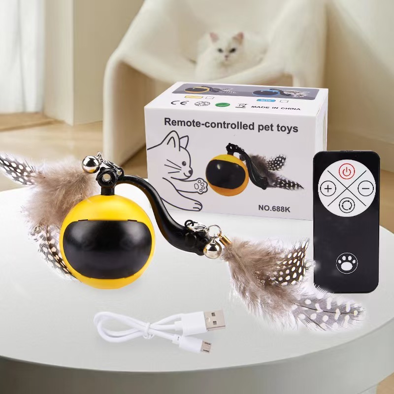 Automatic Rolling Ball with Feather Tails & Sound Self Rotating Ball Interactive Cat Toy Ball for Cats and Kittens