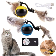 Automatic Rolling Ball with Feather Tails & Sound Self Rotating Ball Interactive Cat Toy Ball for Cats and Kittens