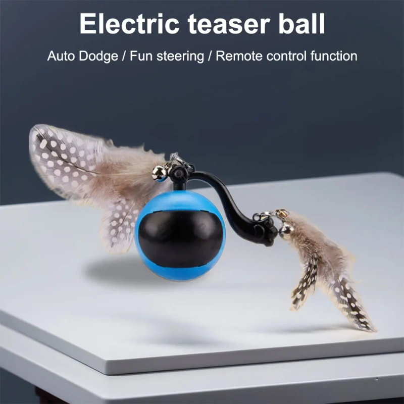 Automatic Rolling Ball with Feather Tails & Sound Self Rotating Ball Interactive Cat Toy Ball for Cats and Kittens