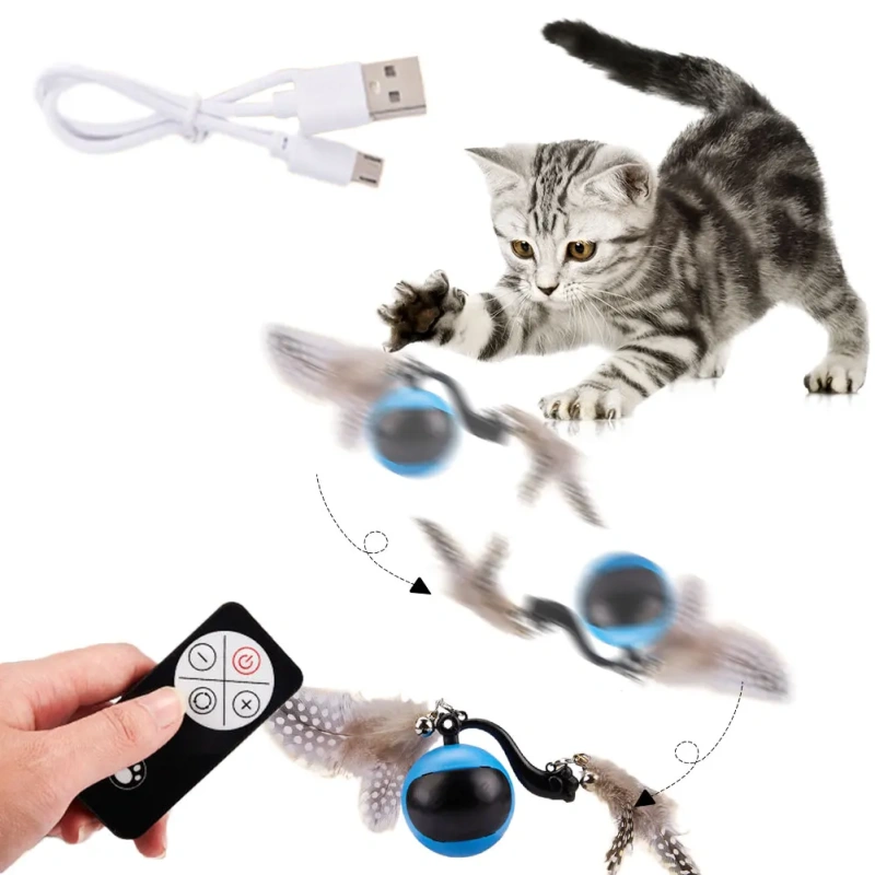 Automatic Rolling Ball with Feather Tails & Sound Self Rotating Ball Interactive Cat Toy Ball for Cats and Kittens