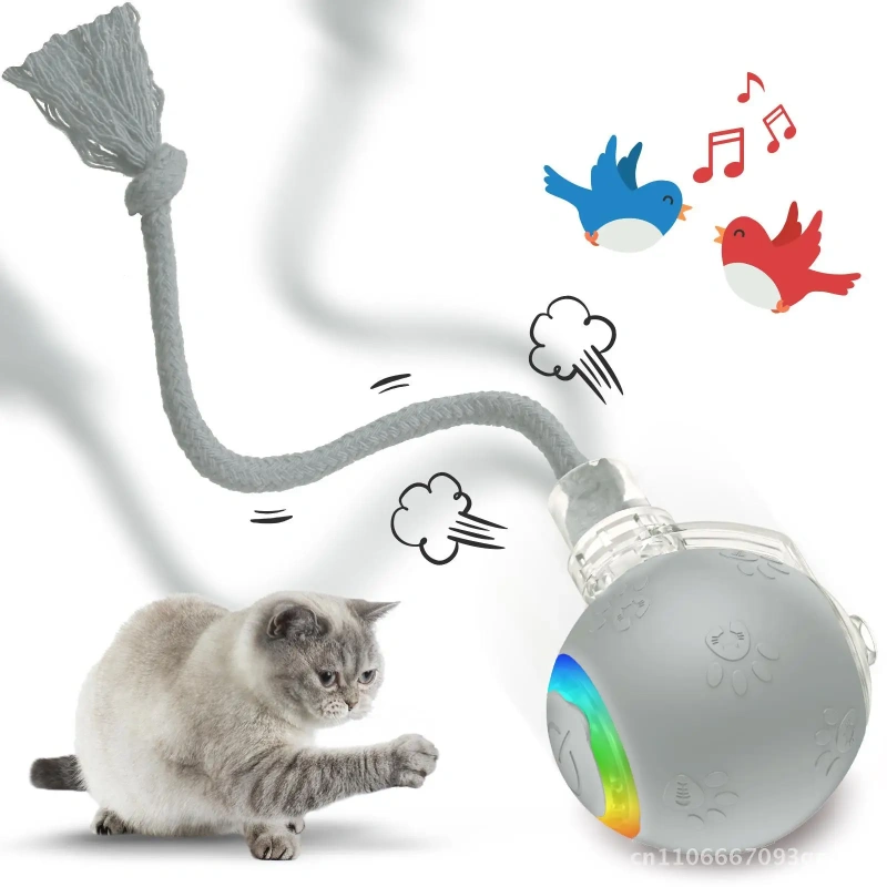 Intelligent Gravity Cat Toy Ball Electric Self-Entertainment Boredom Relief Chasing Toy with Rope Red Blue Gray Pink Soft Tails