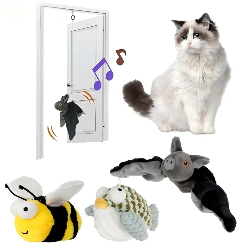 Wholesale Eco-Friendly Rechargeable Electric Flying Rat Toy for Cats Simulation Woodpecker Swing Wing Sound Shaking Bird Plush